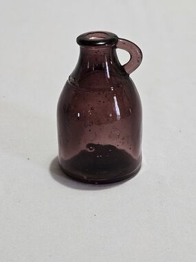 Vintage Style Amethyst Purple Mini Glass Jug Bottle w/ Handle Bubble Glass